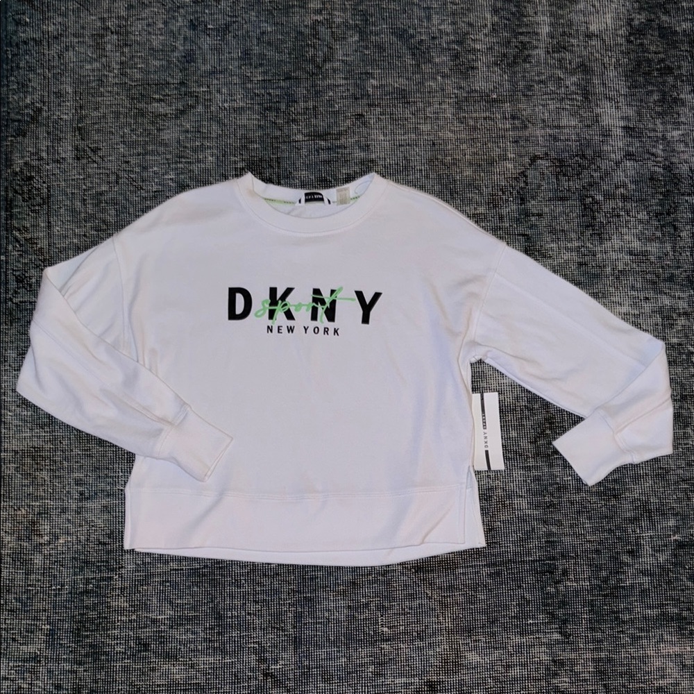 DKNY Sport White Crewneck Sweatshirt with Black and Green Logo ✨Brand New✨